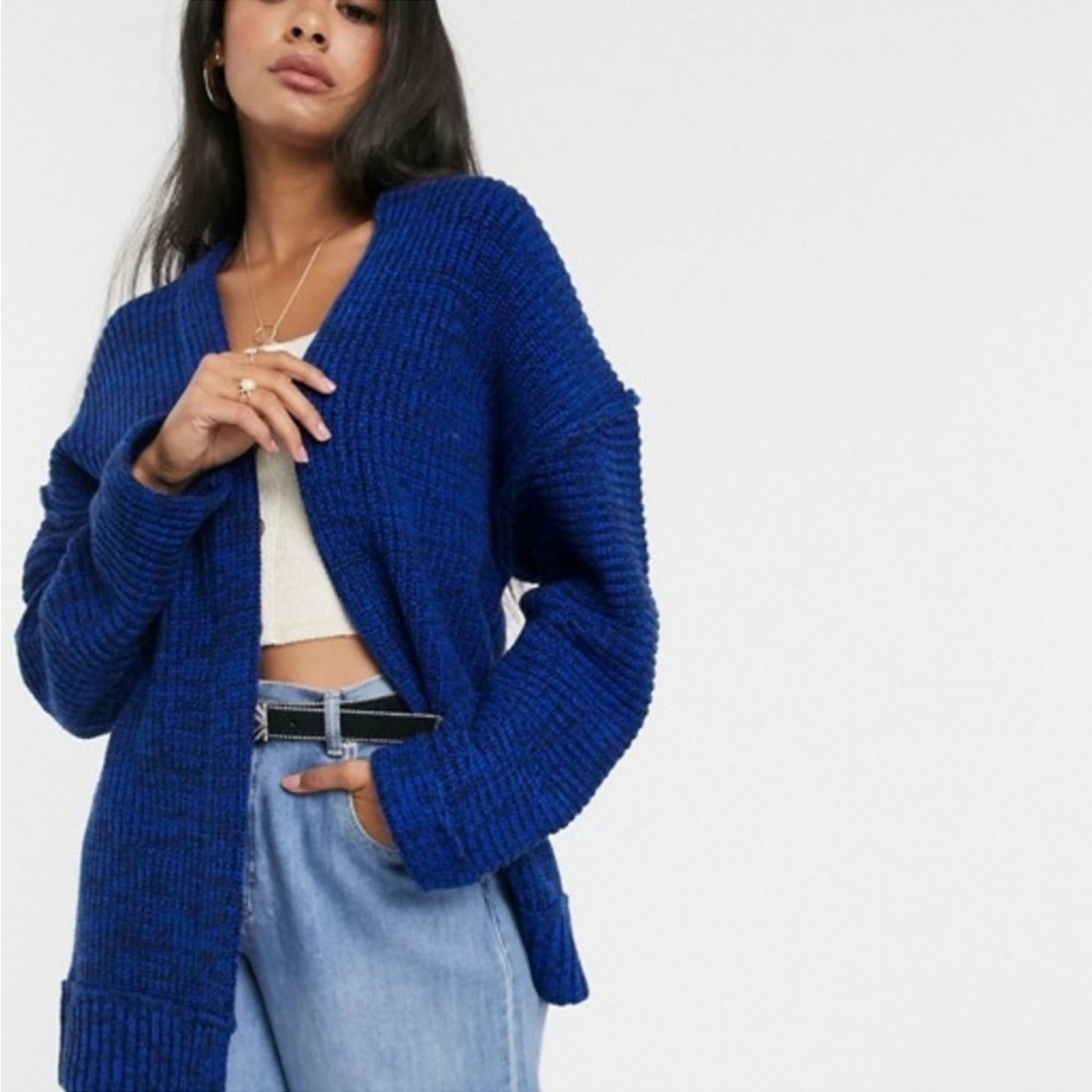 Free People High Hopes Oversized Cardigan Blue Chunky Open Front Size XS